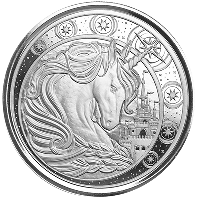 A picture of a 1 oz Ghana Unicorn Silver Coin (2023)